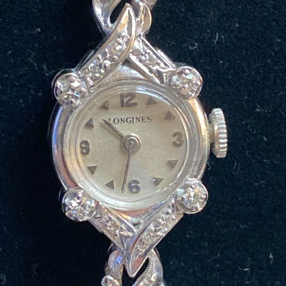Vintage Longines 14k White Gold Diamonds Art Nouveau Wind Up Watch - Picture 3 of 17